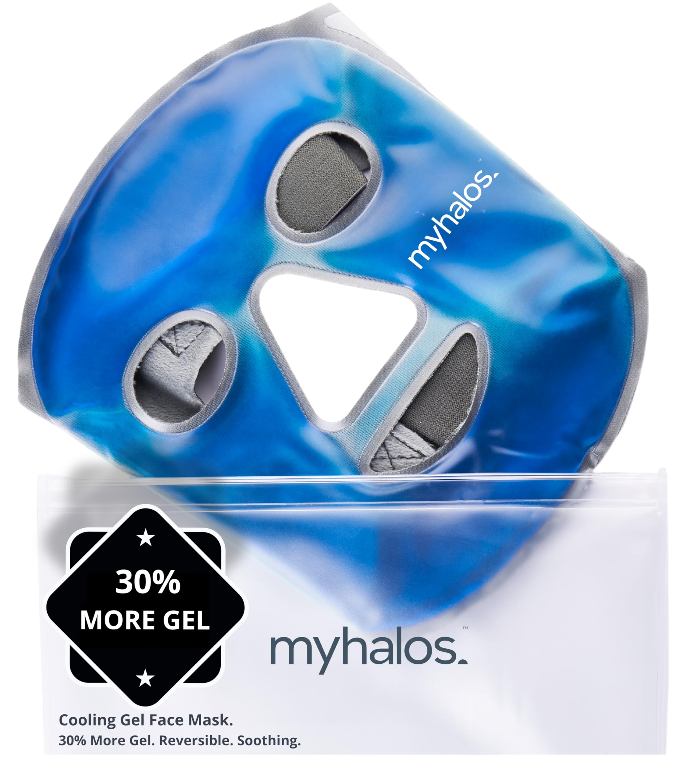 MyHalos® Cooling Face Mask -Halo Mask- Hot or Cold Face Ice Pack for Depuffing- Sinusitis Treatment-Great for Stress, Swelling, Migraine or Wisdom Teeth Pain- Gel Face Mask Cold Pack Ice Mask Therapy