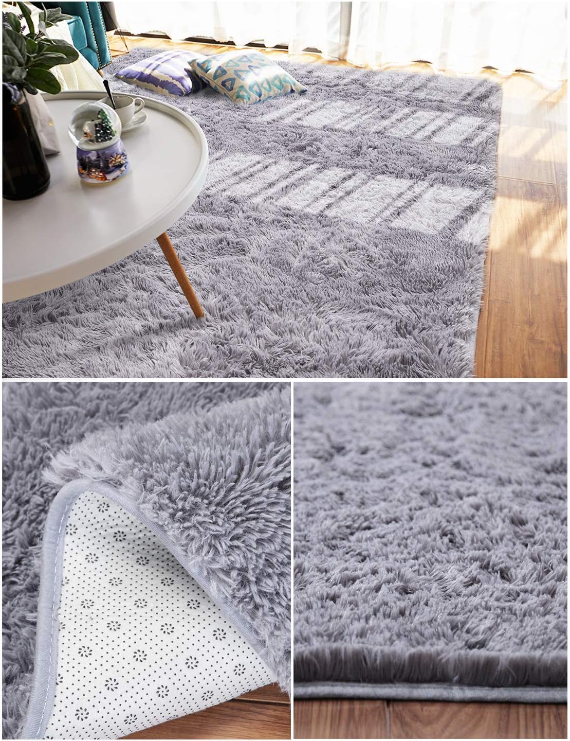 Andecor Soft Fluffy Bedroom Rugs - 4 x 6 Feet Indoor Shaggy Plush Area Rug for Boys Girls Kids Baby College Dorm Living Room Home Decor Floor Carpet, Grey: Home & Kitchen