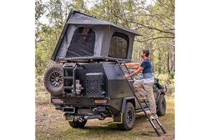 SAN HIMA SanHima Rooftop Tent Hard Shell - Hotham Side Overland Aluminium Roof Top Tent Side-Open Design, Larger Space, Tri-Color LED Light & Skyview Window, for 2-3 People Car SUV Truck Camping