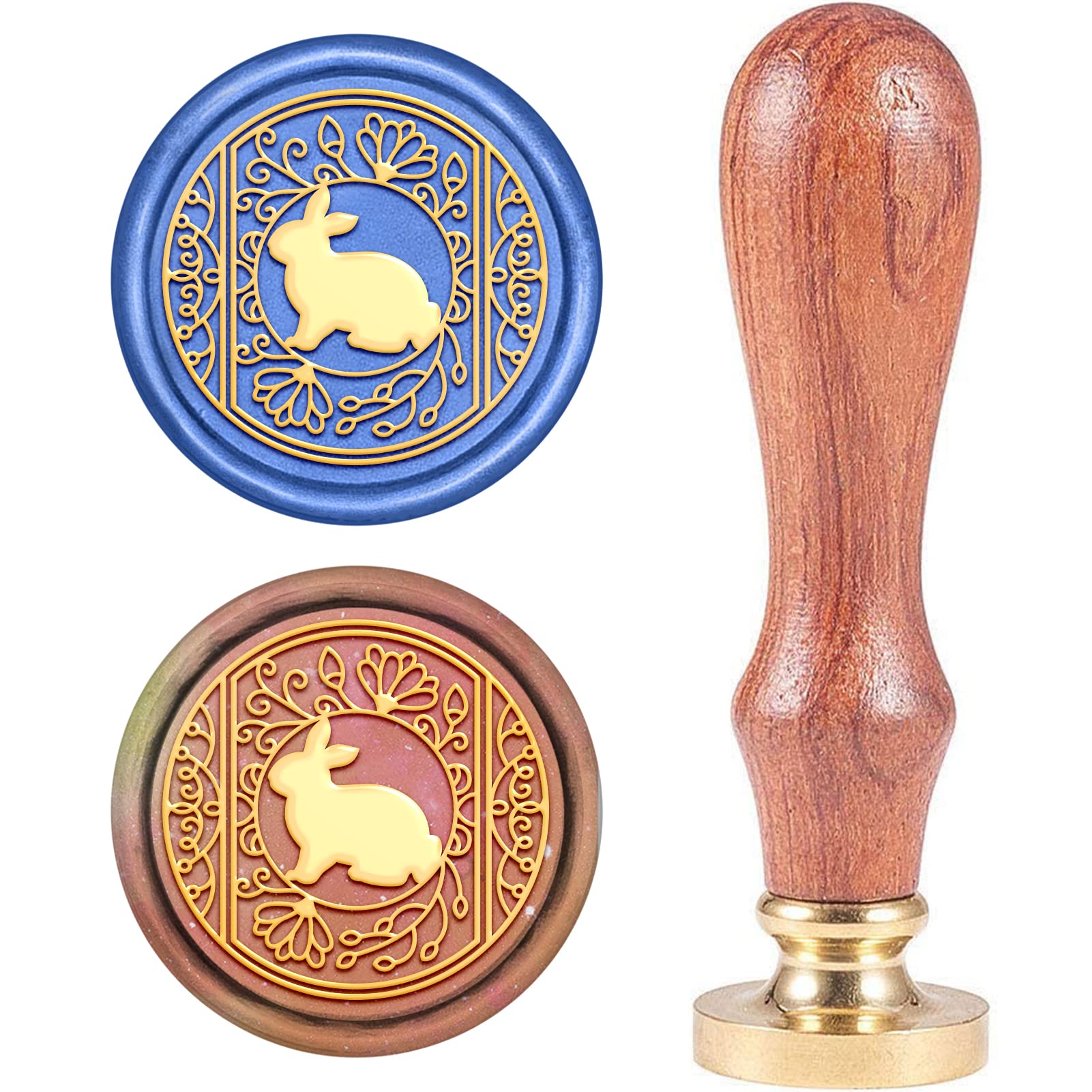 CRASPIRE Wax Seal Stamp Rabbit in Flower, Sealing Wax Stamp Animal Retro Wood Stamp Wax Seal 25mm Removable Brass Head Wood Handle for Party Wedding Invitation Envelope Greeting Card Wine Bottle Decor