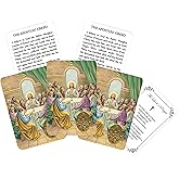 Apostles Creed Card - 5 Laminated Apostle Creed Holy Cards with Embossed Medal for Daily Praying, The Lord's Prayer - Last Supper Theme Cardstock Catholic Set - Total 6 Items