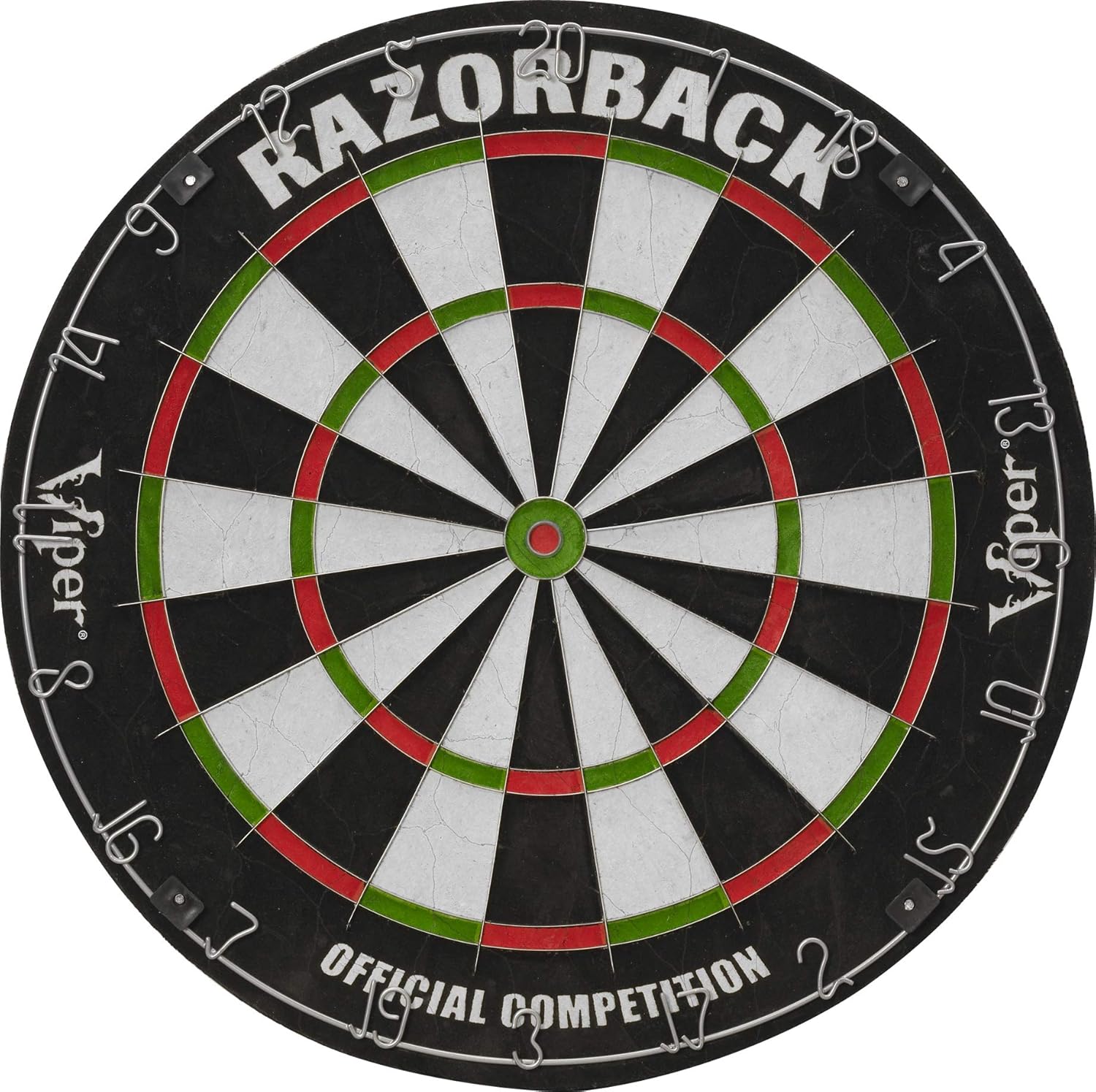 Viper Razorback Official Competition Bristle Steel Tip Dartboard Set with Staple-Free Razor Thin Metal Spider Wire for Increased Scoring, Reduced Bounce Outs; Self-Healing Premium-Grade Sisal Board