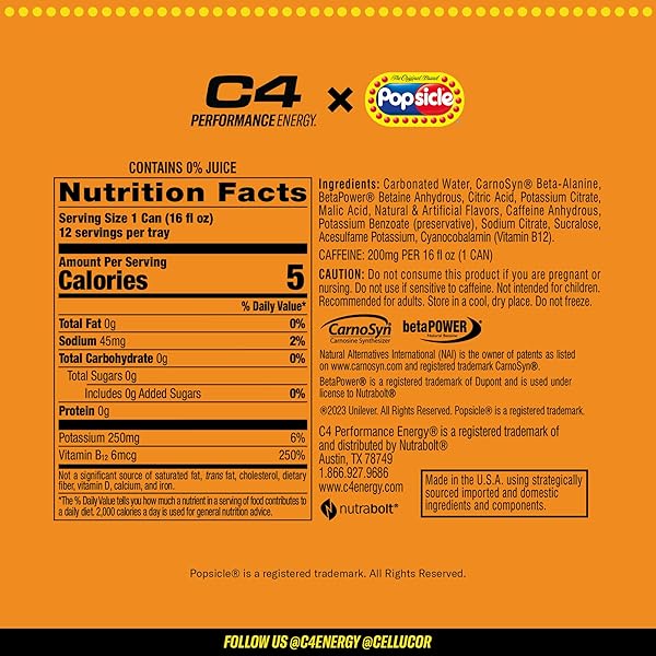 C4 ENERGY DRINK X POPSICLE VARIETY PACK, CARBONATED SUGAR FREE PRE WORKOUT PERFORMANCE DRINK WITH NO ARTIFICIAL COLORS OR DYES, 3 FLAVORS – GRAPE, HAWAIIAN PINEAPPLE, AND CHERRY, 16 OZ, PACK OF 12