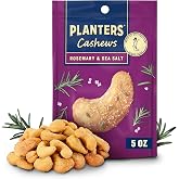 PLANTERS Rosemary &amp; Sea Salt Cashews, Plant Based Protein, 5 Oz (1 Ct) | Roasted Cashews. Flavored Cashews. Snacks for Adults. Resealable Bag. Plant Based Protein Snack. Party Mix
