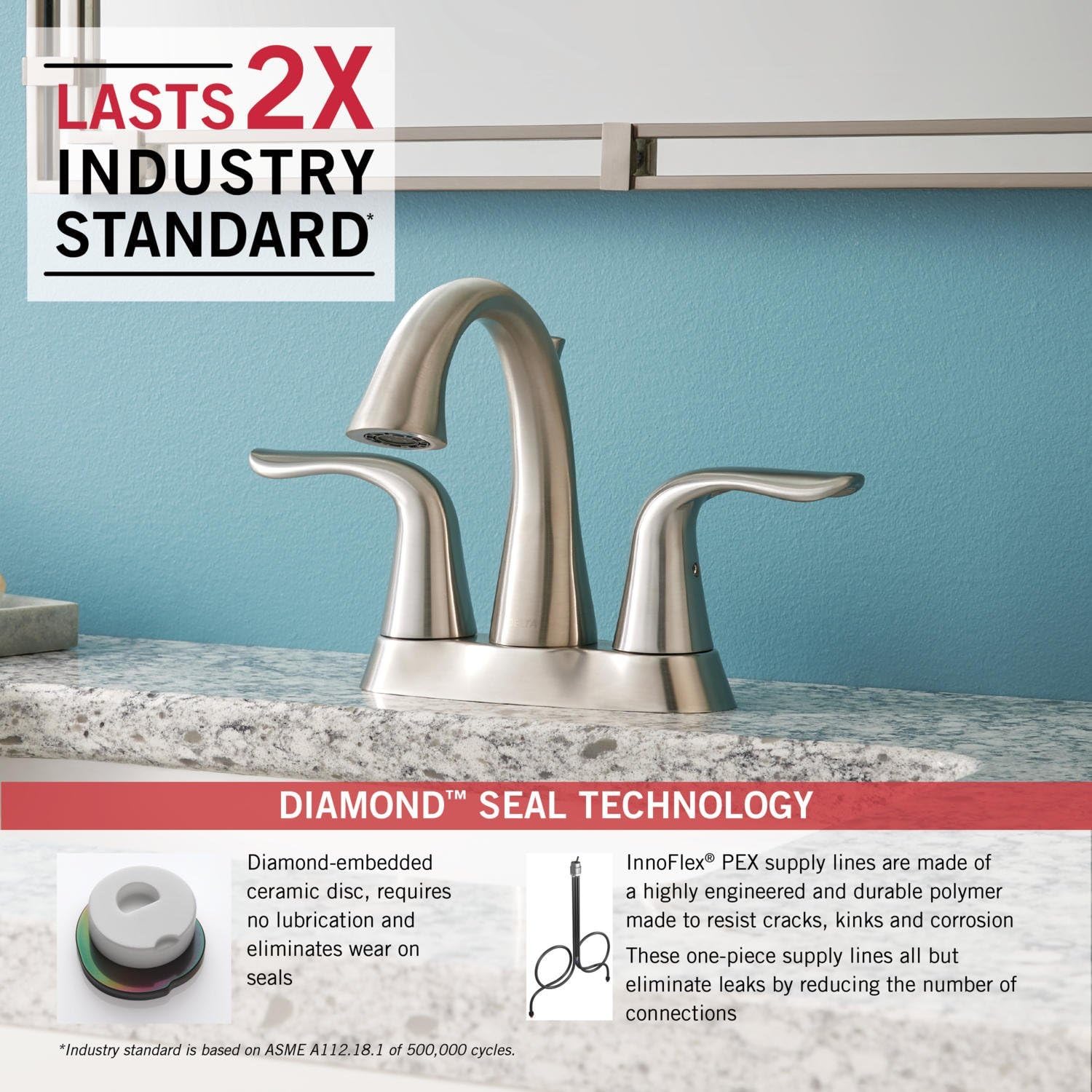 Delta Faucet Lahara Centerset Bathroom Faucet Brushed Nickel, Bathroom Sink Faucet, Diamond Seal Technology, Metal Drain Assembly, Stainless 2538-SSMPU-DST - Touch On Bathroom Sink Faucets - 