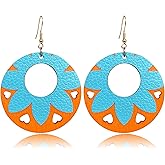 Handmade Bohemian Round Wooden flower Dangle Drop Earrings for Women Lightweight Vintage Natural Wood Flower Statement Geometry Earring Jewelry Gifts