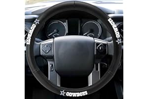 FANMATS 40471 NFL - Dallas Cowboys Genuine Leather Steering Wheel Cover | Black 15"x15"
