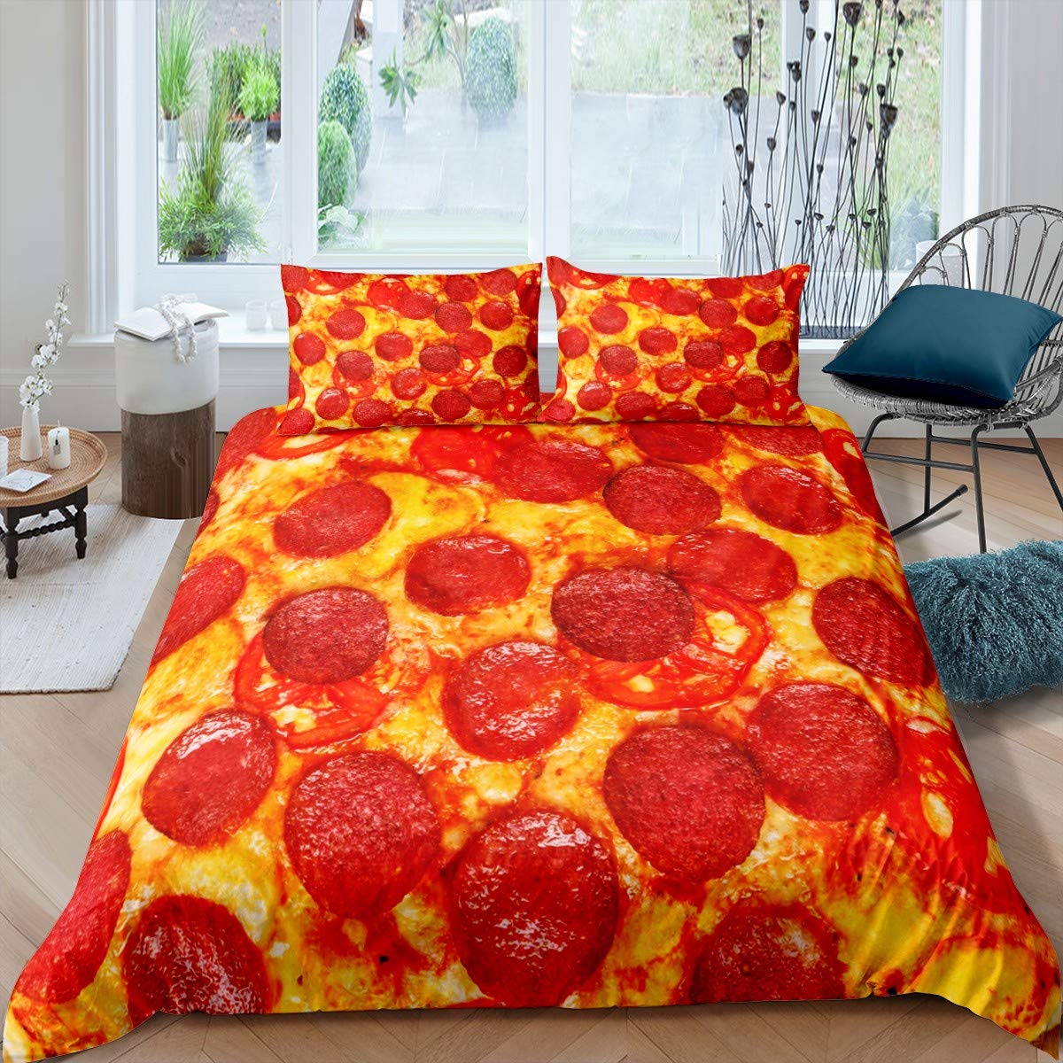 3D Pizza Decor Duvet Cover Cute Cartoon Pizza Bedding Set for Kids Boys Girls Novelty Delicious Pizza Comforter Cover Luxury Fresh Orange Decor Bedspread Cover Room Decor 2Pcs Single Size,Zipper — image 1