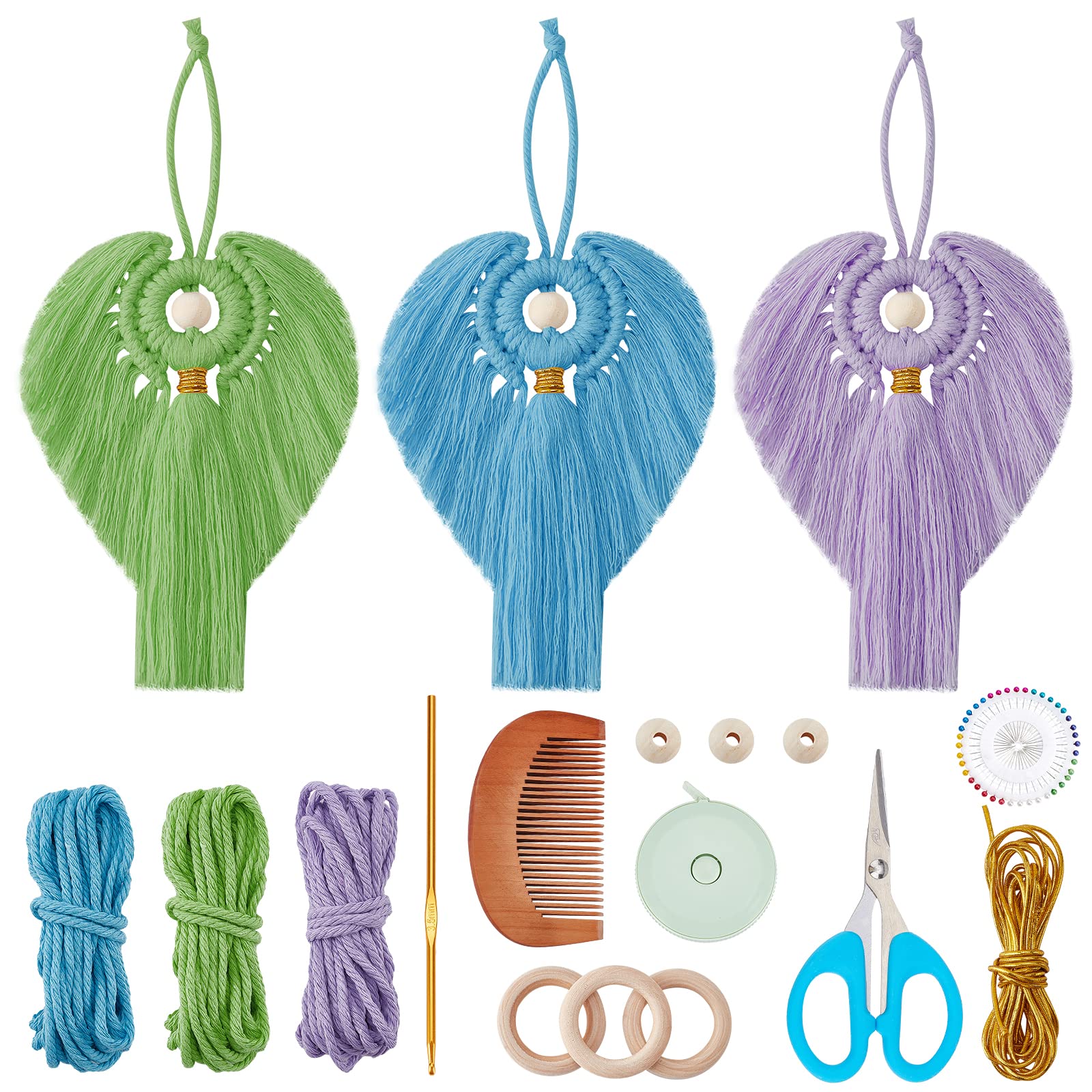 FREEBLOSS 3 Set Christmas Angel Kit - Angel Hanging Ornaments Boho Macrame Wall Hanging Decor DIY Kit Gift for Mom Women