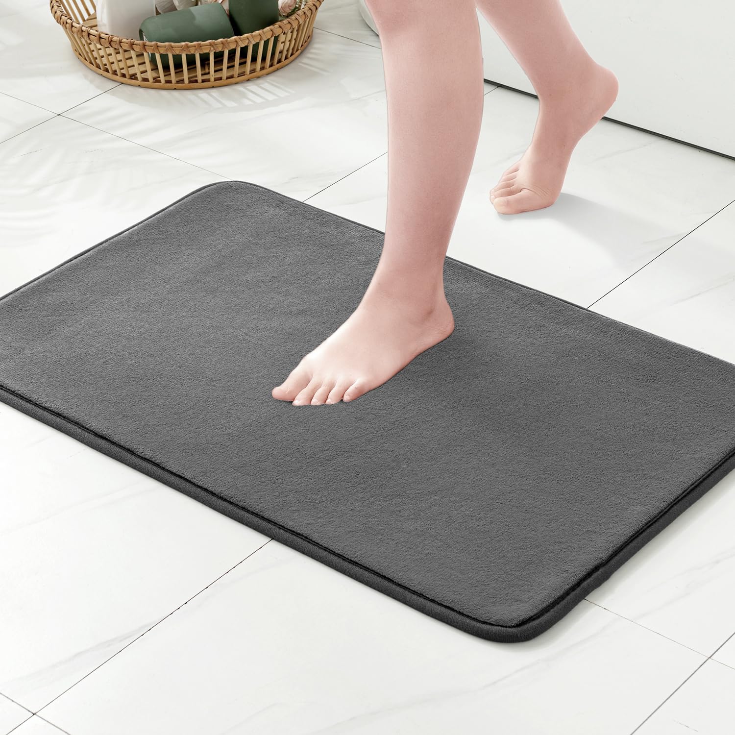 MIULEE 1 x Non-Slip Hydrophilic Memory Foam Bath Mat Superfine Fibre Soft Comfortable Entrance Mat for Bathroom Bathtub Kitchen 40 x 60 cm Dark Grey — image 1