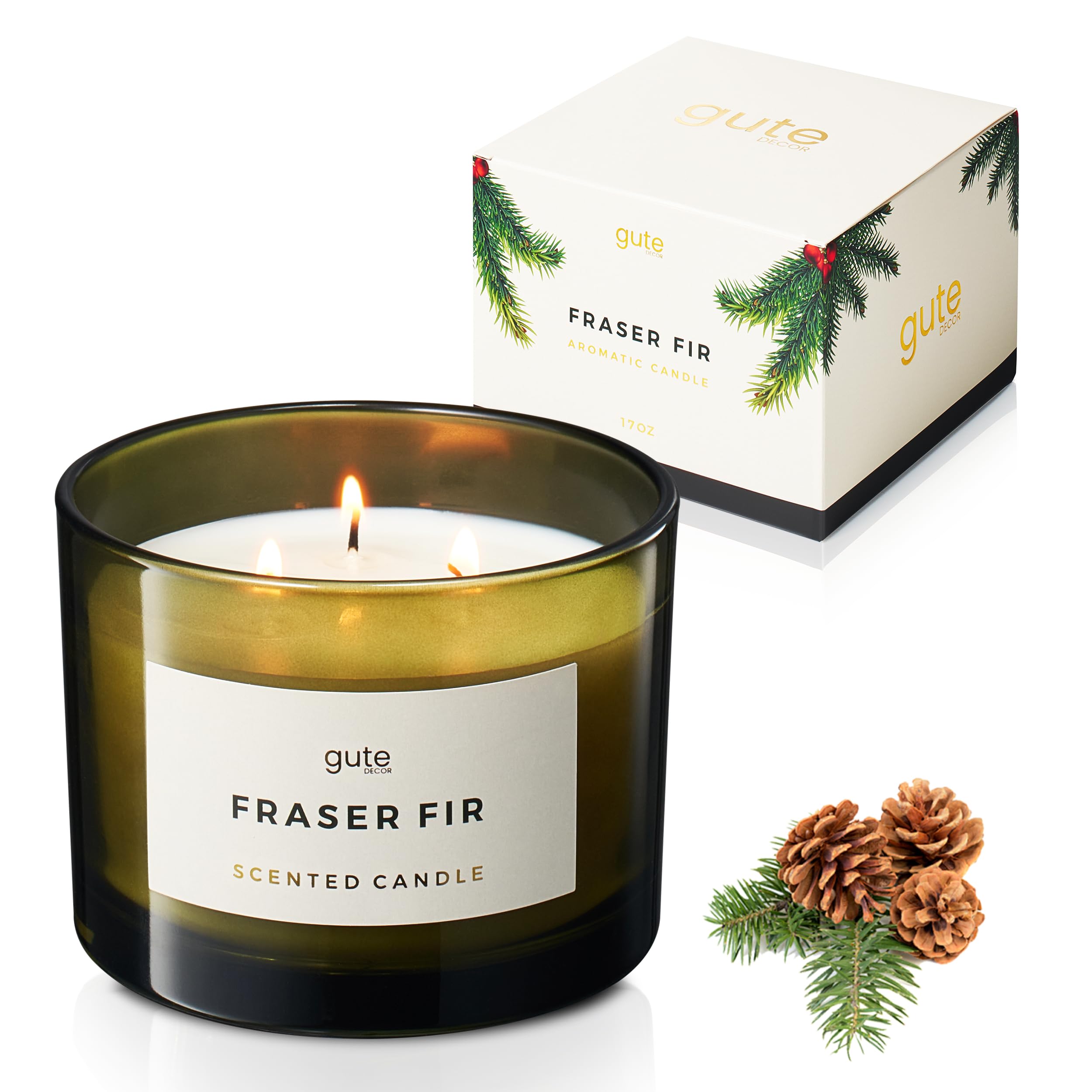 Photo 1 of Fraser Fir 3-Wick Festive Christmas Scented Soy Candle Reed Diffuser 17oz - Holiday & Winter Home Fragrance, Aromatic Diffuser Set, Non-Toxic Candles, Forest Pine - Inspired by Christmas Xmas Trees