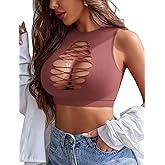 Avidlove Women's Fishnet Top Sexy Cut Out Crop Short Hollow Out Cropped Tank Top(S M L)