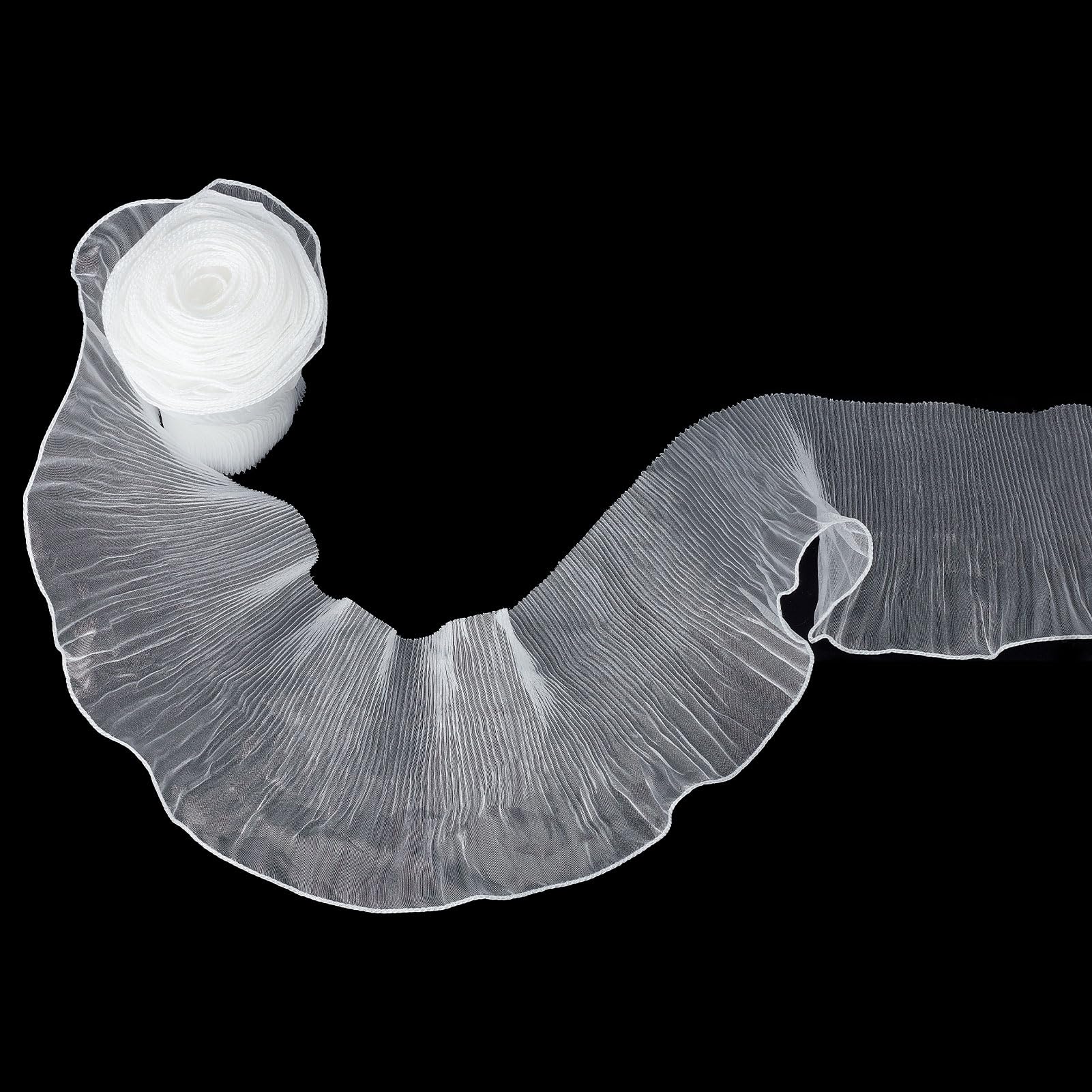 NICENEEDED 10 Yard Organza Ruffled Lace Trims, White Pleated Lace Fabric Collar Cuff Trim, Lace Edging Trimmings Fabric Accessories for DIY Craft and Sewing Wedding Dress