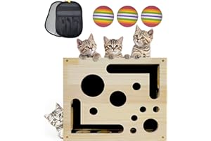 LEEBICHEN 2026 cat Nail File Reinforcement Box Solid Wood cat Scratch Puzzle Box,with 3colored Balls,Hair Removal Gloves|cat Non Pressure Nail File,Indoor cat paw Grinding Toy Gift (Including Sandpaper Set)