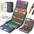 120 Colors Duo Tip Brush Markers Art Pen Set,LANRENWENG Fine Brush Tip Colored Pens Set with Canvas Bag,Markers for Adult Coloring Books Drawing Sketching Note taking Lettering Calligraphy