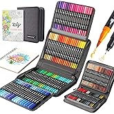 nobrand 120 Colors Duo Tip Brush Markers Art Pen Set,LANRENWENG Fine Brush Tip Colored Pens Set with Canvas Bag,Markers for Adult Coloring Books Drawing Sketching Note taking Lettering Calligraphy