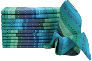 LFH HOME PRIVATE LIMITED LFH Home Salsa Dobby Stripes Cloth Dinner Napkin - Set of 12 Machine Washable Reusable Cocktail Cotton Napkins for Wedding Christmas Thanksgiving Family Gathering & Daily Use -18x18 Inch - Teal Multi