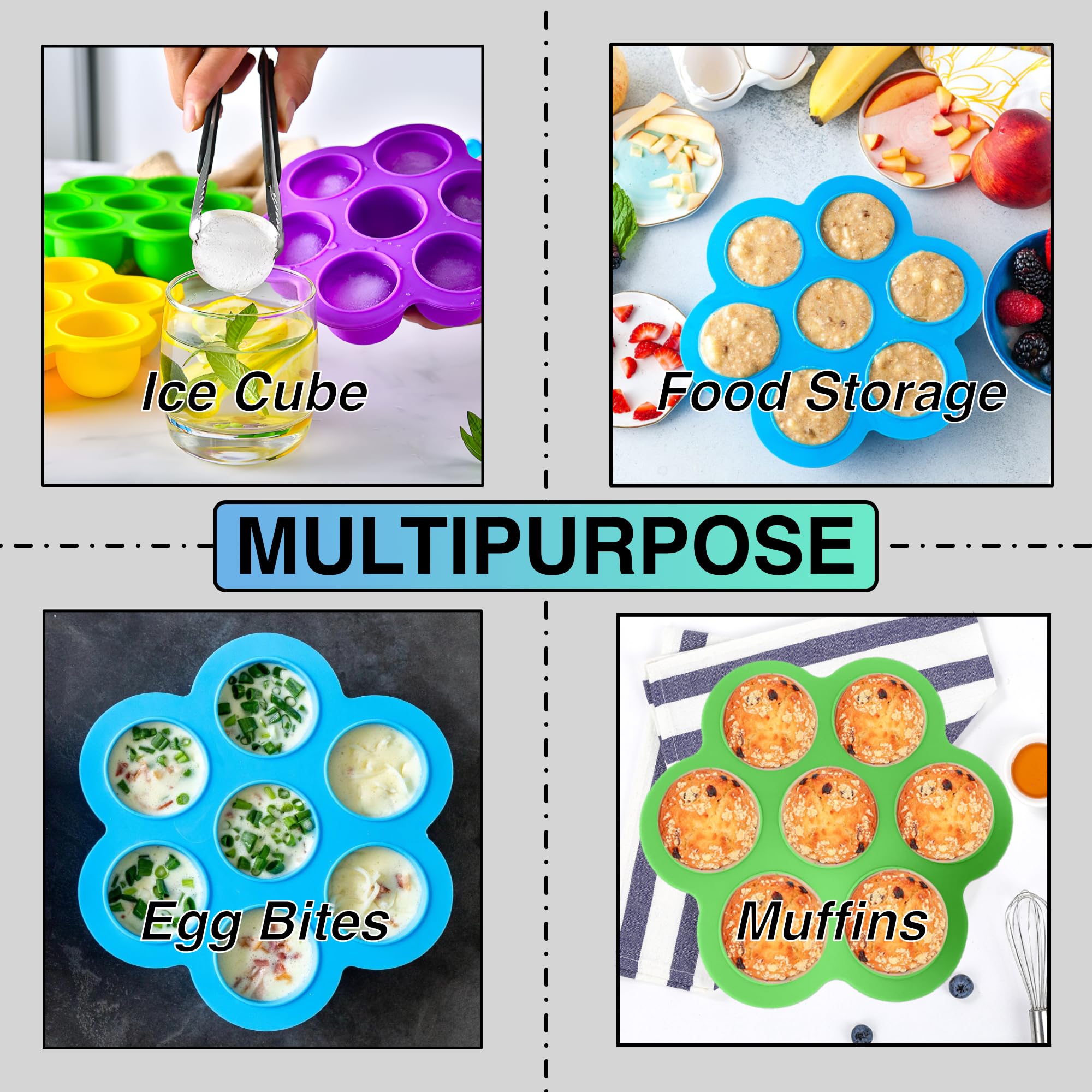 GOKCEN's Silicone Egg Bite Molds [2 Pack] Instant Pot Accessories - Fit Instant Pot 5,6,8 qt Pressure Cooker - Food Freezer Tray with Lid - Reusable Storage Container (Blue & Green - Egg Bite Mold)