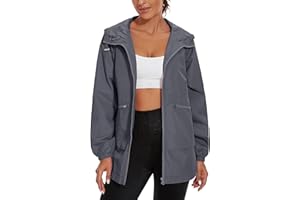 PESION Womens Waterproof Raincoat Lightweight Rain Jacket Trench Coat Hooded Windbreaker With Pockets for Outdoor