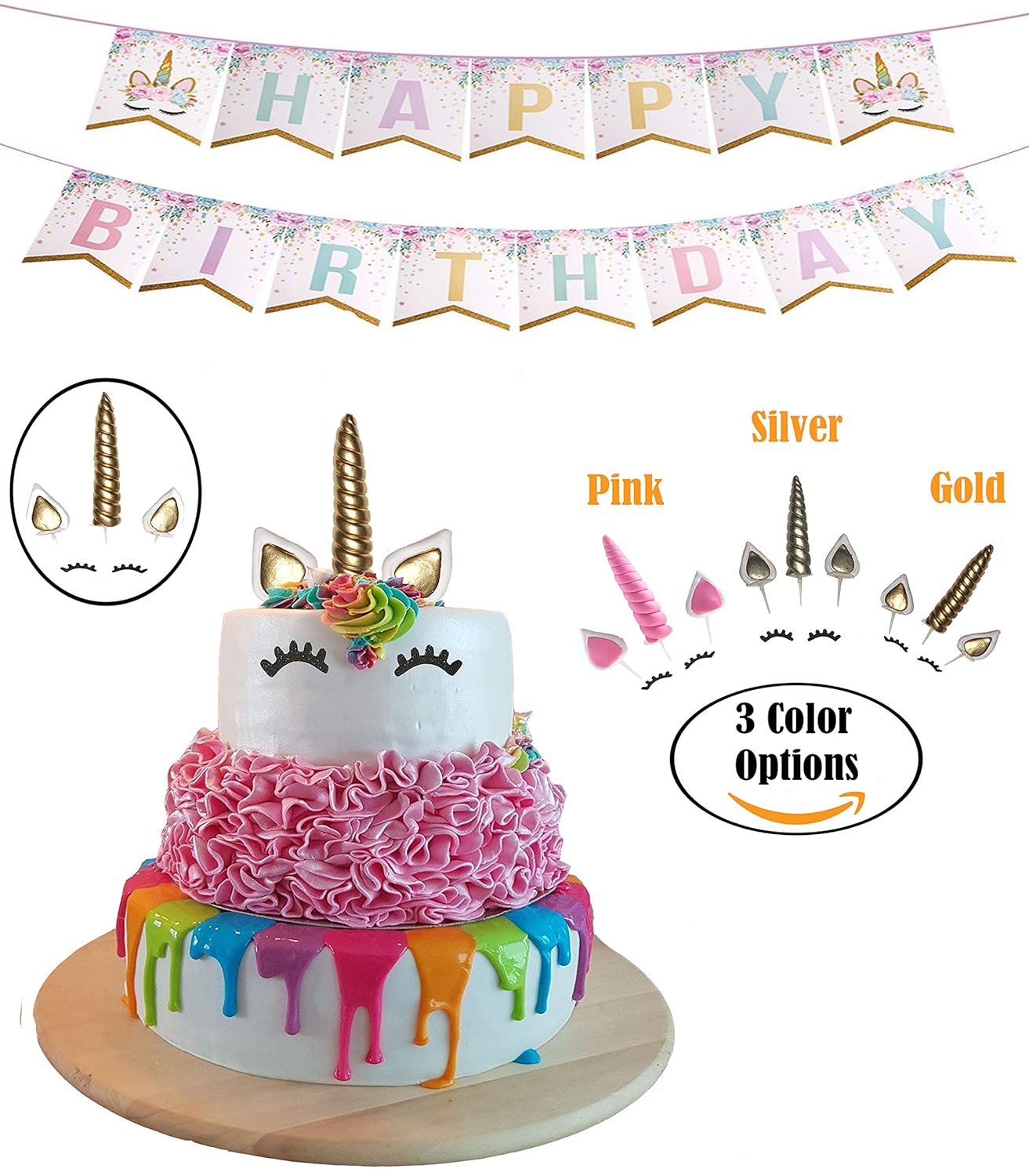 5 Pcs Handmade 3d Reusable Unicorn Cake Topper With Eyelashes