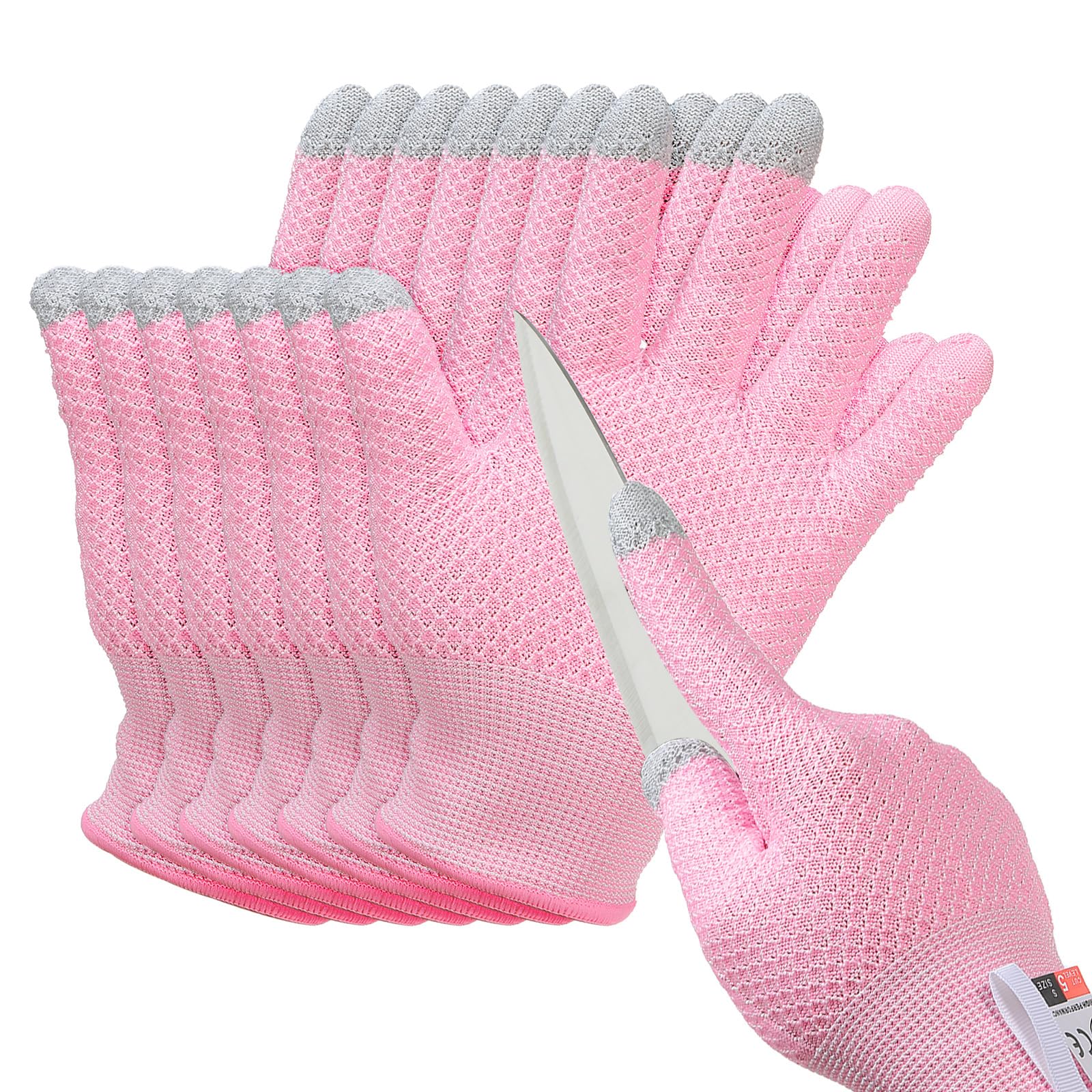 PATIKIL Cut Resistant Gloves, 4 Pair Touchscreen Level 5 Protection Cutting Gloves Anti Cut Kitchen Work Glove for Mandolin Slicing Oyster Shucking Whittling Wood Carving, Pink, Large