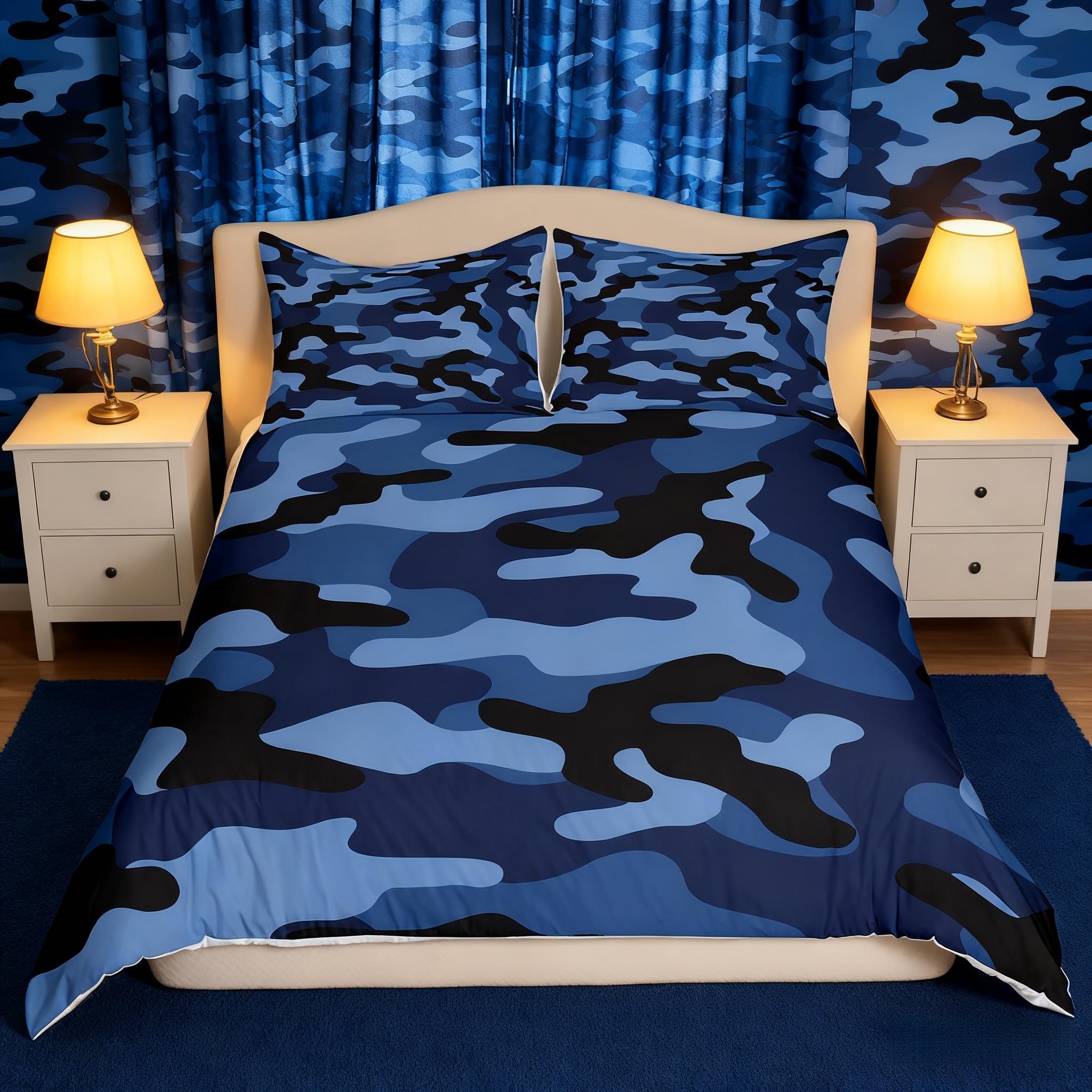 Manfei Blue Camo Duvet Cover Set Single Size, Army Camouflage Bedding Set 2pcs for Kids Boys Teens Bedroom Decor, Abstract Camo Theme Comforter Cover Soft Polyester Quilt Cover with 1 Pillowcase — image 1
