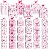 Honeydak 24 Pcs Valentine's Day Pink Gift Boxes 3D Valentine Candy Box Treat Favor Bags Coquette Pink Bow Holiday Cookies Wrap Paper Bags for Women Birthday Party Favor Supplies Holiday Gift Giving