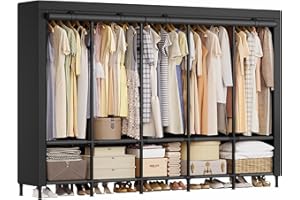 SONGMICS Wardrobe Closet, 83.5 Inch Large Capacity Portable Closet, Clothing Rack, 25 mm Dia,Thick Steel Tubes, Clothes Organizer with Fabric Cover, 5 Hanging Rails, 10 Shelves, Ink Black URDR095B01