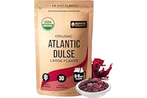NUMAMI Organic Atlantic Dulse Flakes - Young Baby Seaweed Grown in North Atlantic, Vacuum Dried Premium Quality. Soft Texture & Mild Taste. Add 1 tsp to your dish for daily vitamins/minerals. 30 Servings