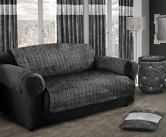 Luxury Premium Crushed Velvet Plain Quilted Sofa Protector Cover