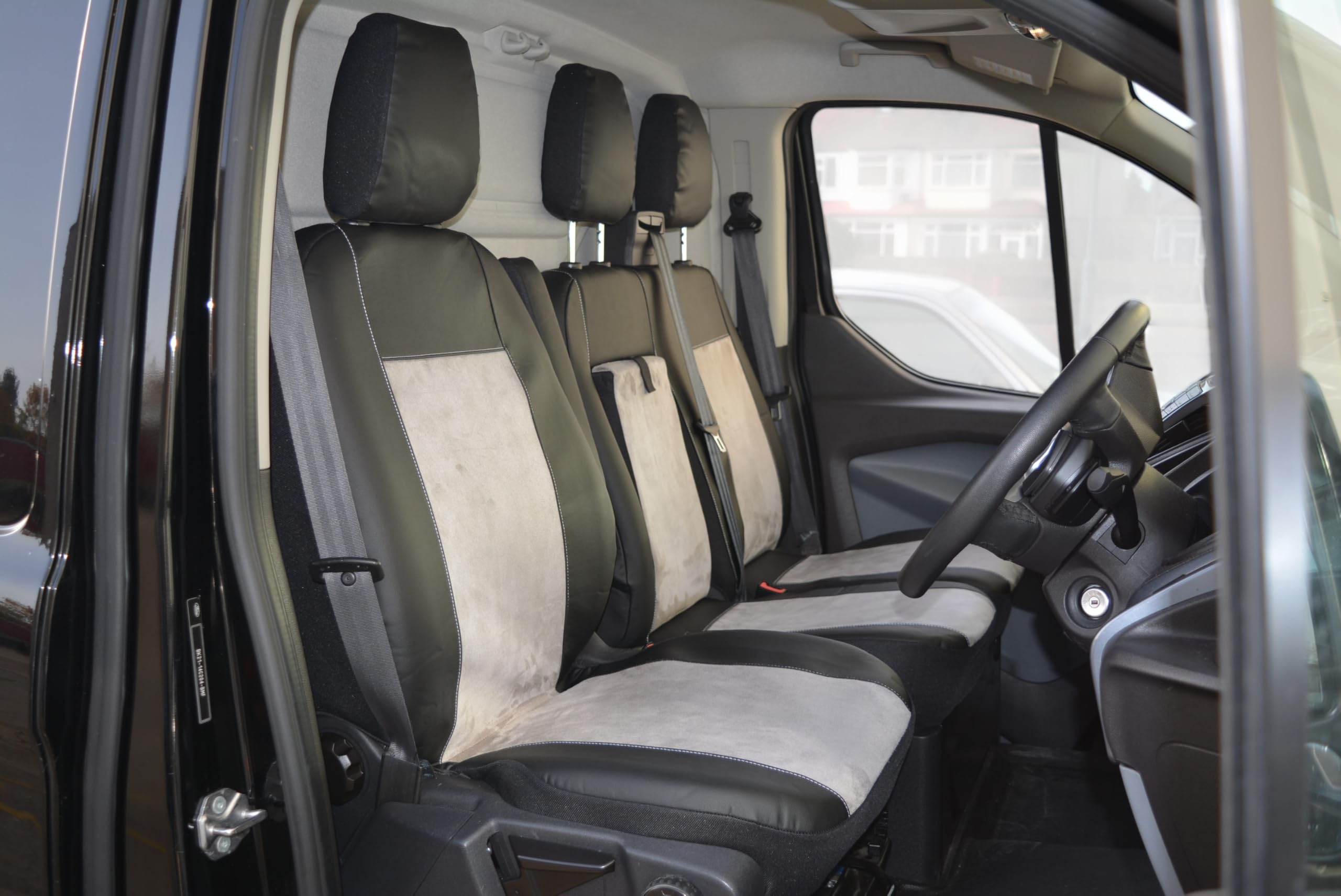 DKMOTO DK704B/G Premium Tailored Van Seat Covers for Ford Transit Custom with Fold Down Table Leatherette