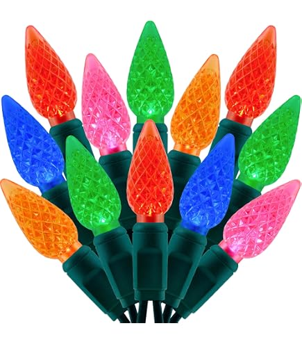 Vickerman 200 Warm White C6 LED Light on Green Wire, 100' Christmas Single Mold Light Strand