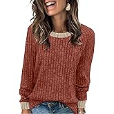 WIHOLL Long Sleeve Shirts for Women Lightweight Sweaters Fall Outfits 2026 Color Block Winter Clothing Dressy Casual Soft