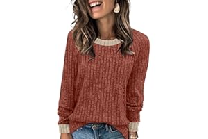 WIHOLL Long Sleeve Shirts for Women Lightweight Sweaters Fall Outfits 2025 Color Block Winter Clothing Dressy Casual Soft