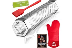 LIZZQ Premium Pellet Smoker Tube 12 inches,5 Hours of Billowing Smoke,for Any Grill or Smoker, Hot or Cold Smoking,Stainless Steel 304,Silicone Basting Brush,Free eBook Grilling Ideas and Recipes
