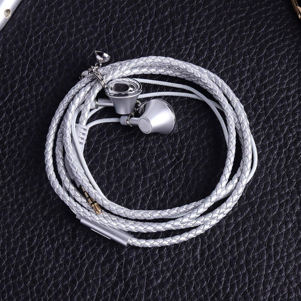 URIZONS Earphones, Headphones, Headsets With Microphone and Remote for iPhone, iPad, Mac, Laptop, Android Devices PU Braided Wearable Bracelet Style Color Silver