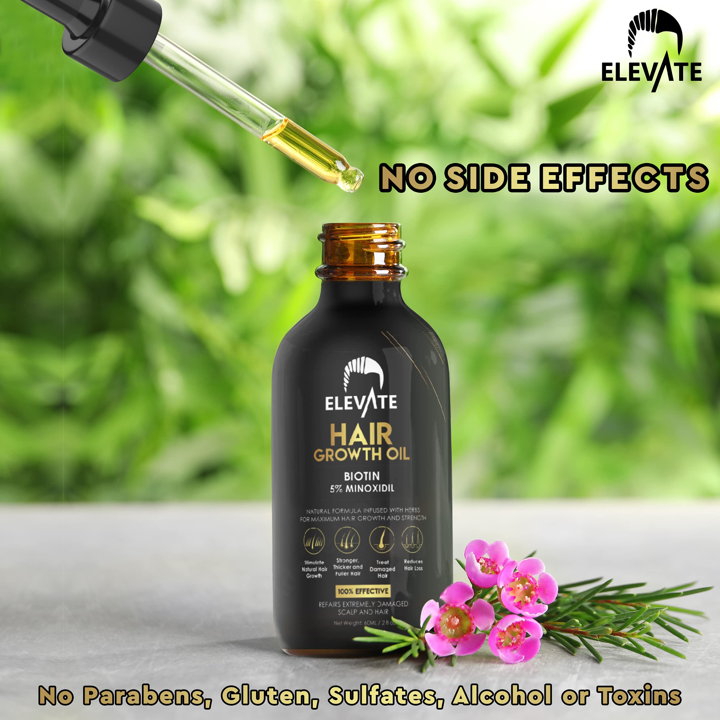 Elevate Hair Regrowth Treatment 5% Minoxidil Serum - Biotin Infused Growth Oil for Men & Women - Stop Thinning & Shedding - Restore Follicle Strength & Density for Fuller, Stronger, Healthier Hair 1oz