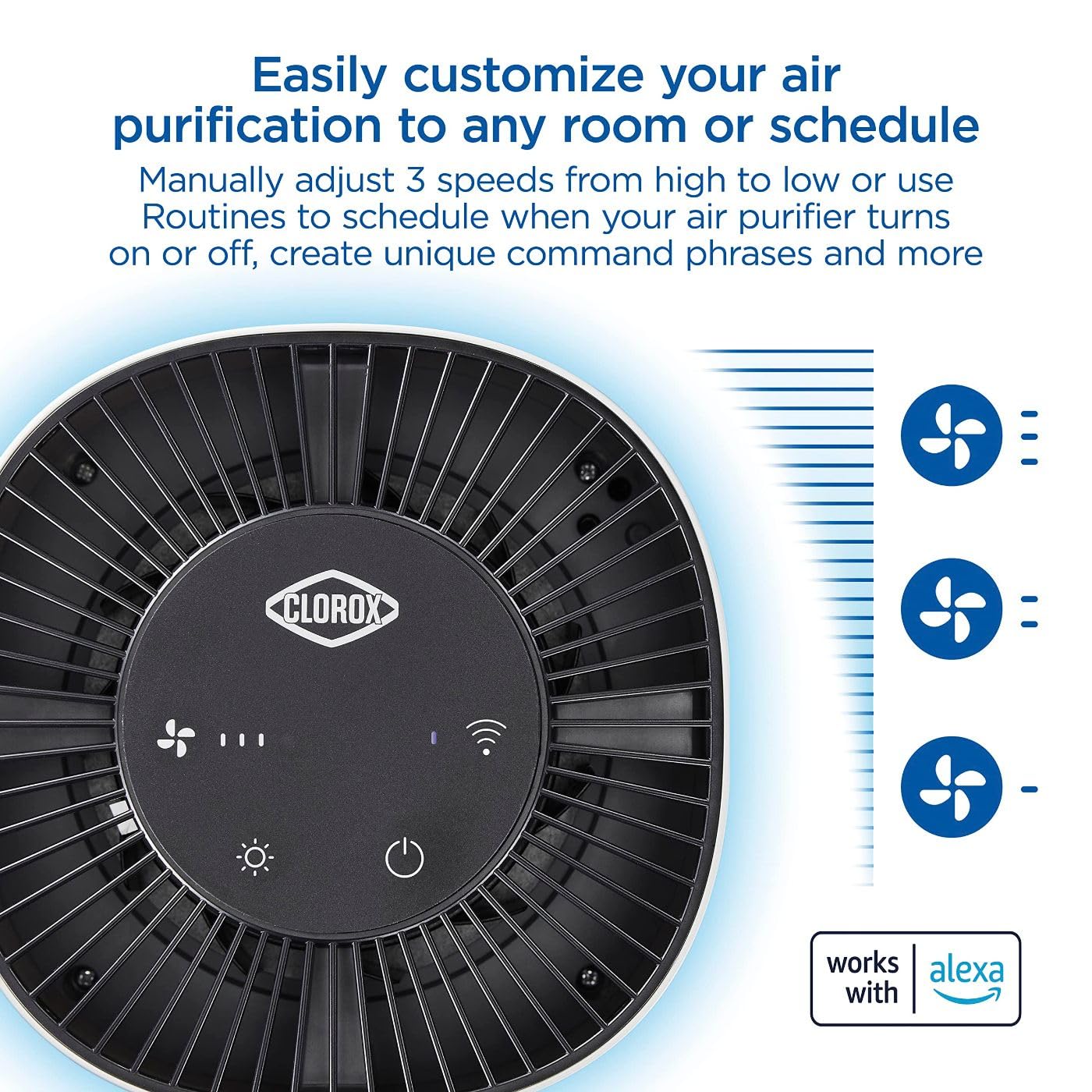 Clorox Smart Air Purifiers for Bedroom Home, True HEPA Filter, Works with Alexa, Small Rooms up to 200 Sq Ft, Removes 99.9% of Viruses, Wildfire Smoke, Mold, Allergies, Dust, AUTO Mode, Whisper Quiet