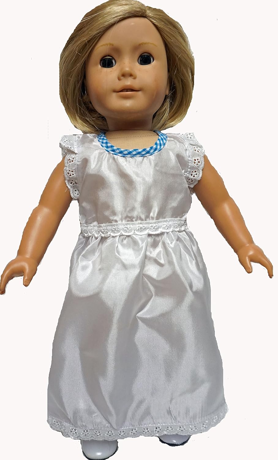 blue and white pinafore dress