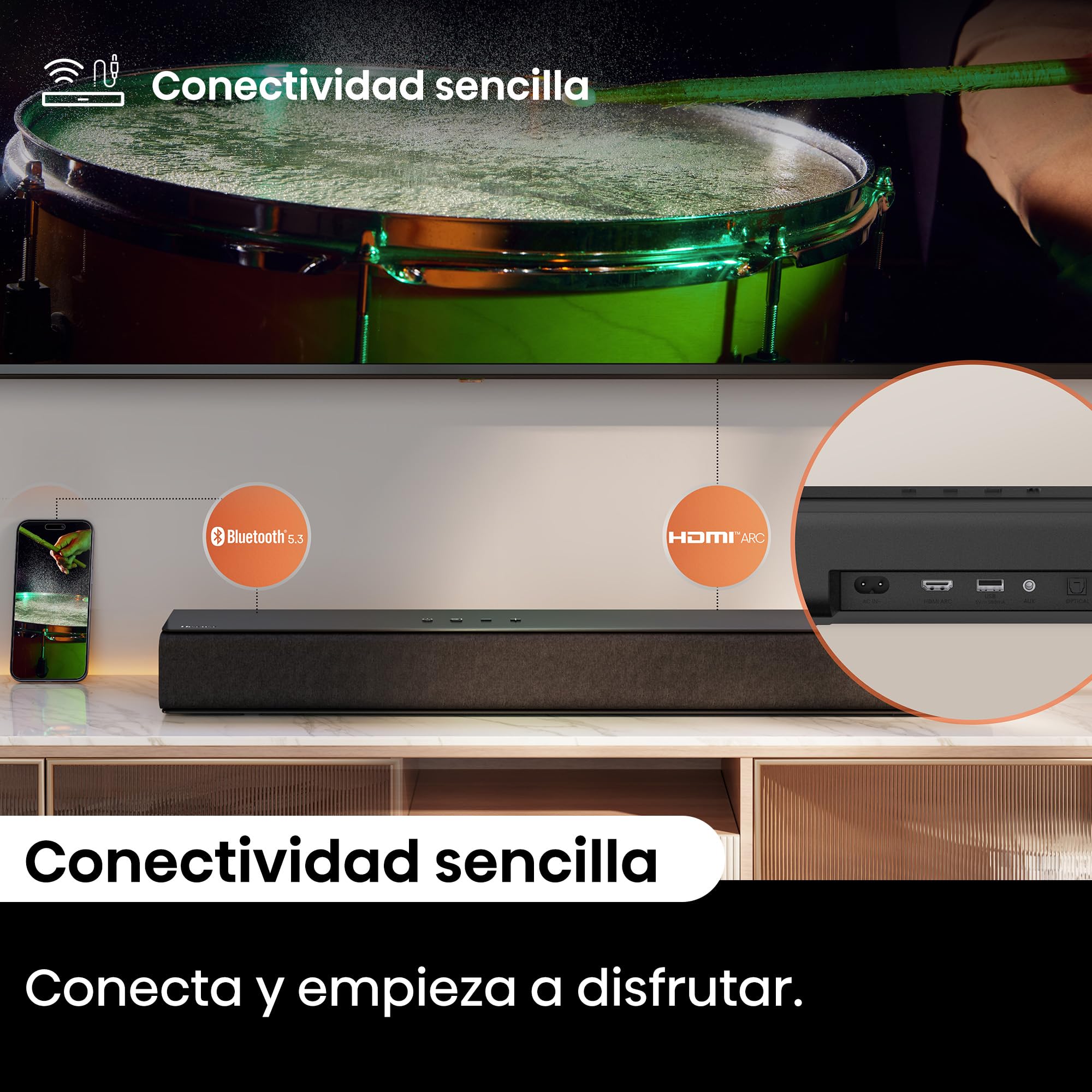 Hisense HS1000, 2.0 Kanal Soundbar, 120W max Audio Power, Dolby Audio, DTS Virtual:X, Voice Enhanced, TV Mode, EzPlay 6