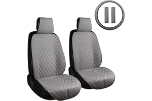 ENOGE Linen Car Seat Covers Front Seat Covers Breathable Cloth Fabric Car Seat Protector Universal Fit Most Automotive, Van, SUV, Trucks (Gray, 2 Front Set)