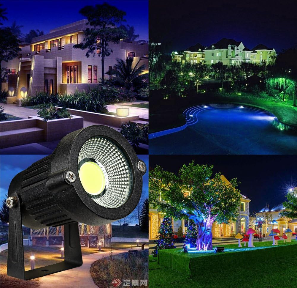 Outdoor Landscape LED Lighting 5W Waterproof Graden Lights COB Led Spotlights with Spiked Stand for Lawn Decorative Lamp US 3- Plug 6500K Daylight White Lights (2 Packs) - - 