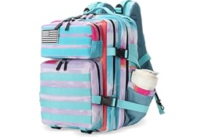 Lovelinks21 25L Tactical Military Backpack Small Travel Backpack for Men and Women Assault Pack Bug Out Bag Molle Daypack Gym Backpack with Bottle Holder (Rainbow Tie Dye)