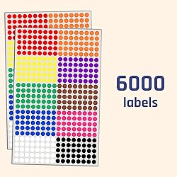 6000 Pack, 1/4" Small Colored Dot Stickers Round