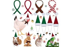 SAINTRYGO 8 Pack Christmas Small Animal Costume Guinea Pig Santa Hat with Scarf for Chicken Rabbit Ferret Hamster Chinchilla Hedgehog Lizard Holiday Christmas Party Outfit