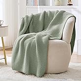 Cable Knit Throw Blanket for Couch, Sage Green Throw Blanket, Soft Cozy Stretchy Reversible Garter Knitted Blankets for Bed, 50"x60", Sage