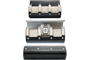 M MIRAGE LUXURY TRAVEL Watch Roll Cases for Men - Watch Travel Case - Storage and Display 3 slots - Jade Black/Ivory White interior Vegan Leather