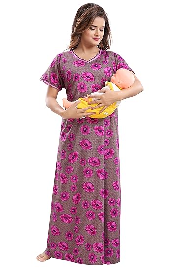 Women's Feeding/Maternity Cotton Nighty/Night Gown(Size:Free Length:54