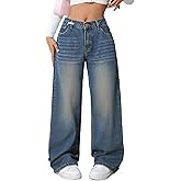 Handfrog Women Baggy Jeans Low-Mid Rise Denim Pants with Pockets Y2k 90s Jeans for Girls