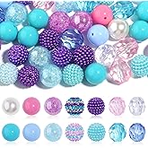 Yumttero 50 Pcs 20mm Chunky Bubblegum Beads, Beads for Pens Focal Beads Bracelet Beads Beadable Pens Beads Beads for DIY Pen Bracelets Necklaces Earings Keychains Adult Jewelry Making, Mermaid's Tears
